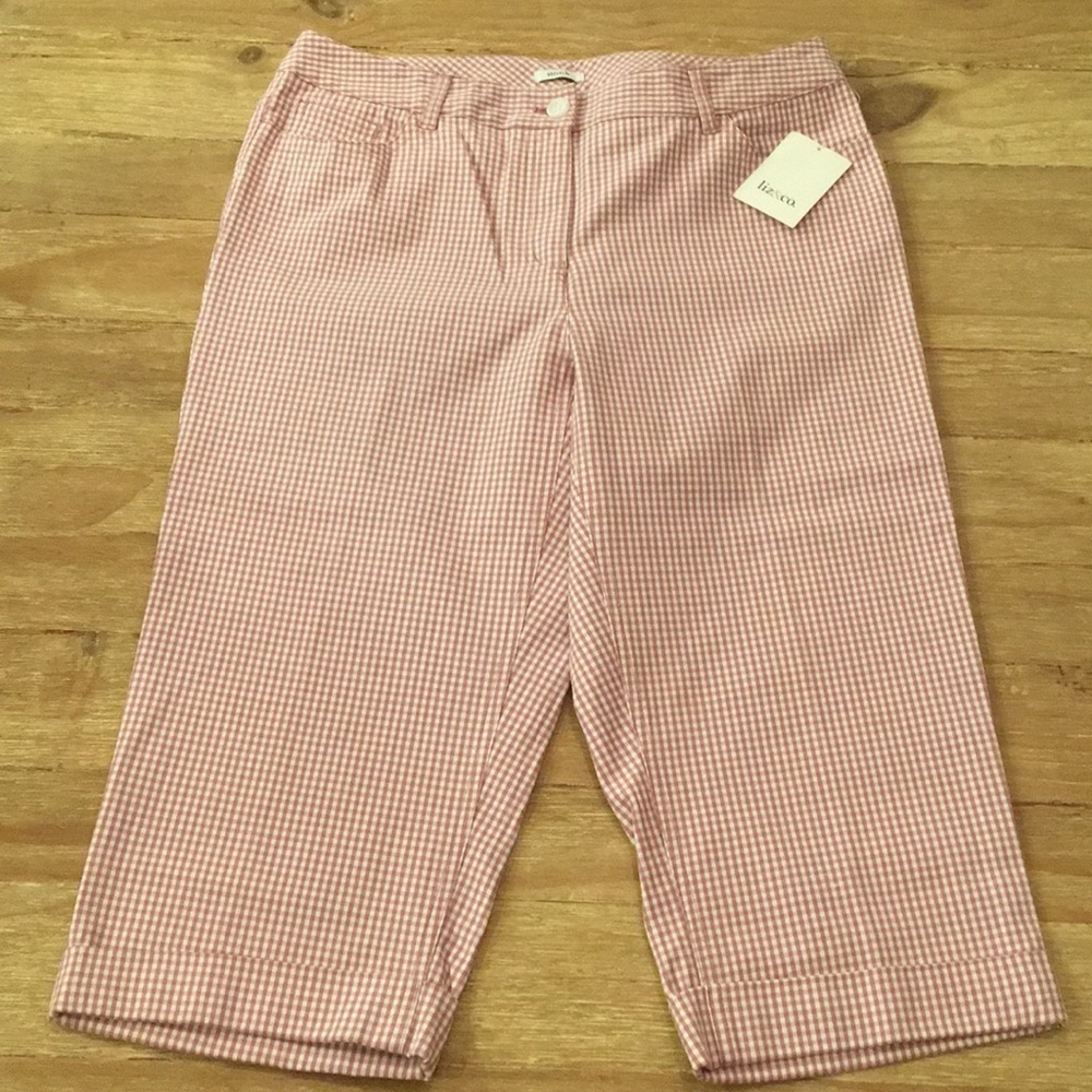 NEW Liz & Co Gingham Mauve Plaid Check Capri Pants